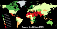 Female labor force participation rate, ages 15-64 (World Bank/ILO, 2019) Women in workforce.png