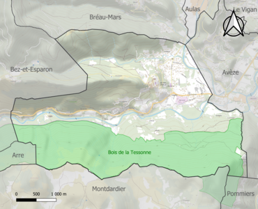 Carte de la ZNIEFF de type 1 sur la commune.