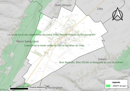 Carte de la ZNIEFF de type 1 sur la commune.