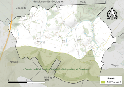 Carte de la ZNIEFF de type 2 sur la commune.