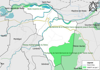 Carte des ZNIEFF de type 1 sur la commune.