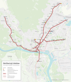 Schéma električkových tratí v Bratislave