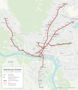 Netwerkkaart van de Tram van Bratislava