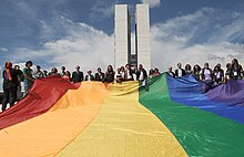 LGBT flag extended in the Parliament of Brazil Bandeira LGBT no Congresso Nacional.jpg