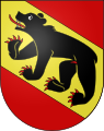 Di rosso, a una banda allargata d'oro, caricata di un orso passante di nero, allumato d'argento, armato, lampassato e immaschito del campo (Berna, Svizzera)
