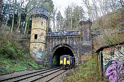 Bramhope Tunnel north portal with train.jpg