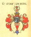 Wappen des zur Elsässischen Ritterschaft gehörigen Geschlechts (Wiedergrün) von Staufenberg, 1605