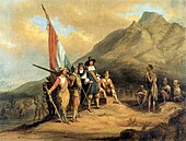 The arrival of Jan van Riebeeck, leading the first European settlement in South Africa. Charles Bell - Jan van Riebeeck se aankoms aan die Kaap.jpg