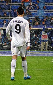 As his usual number 7 was unavailable, Ronaldo wore number 9 during his debut season at Madrid. After Raul departed the club, Ronaldo was handed the number 7 shirt before the 2010-11 season. Cristiano Ronaldo Madrid.jpg