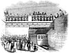 An artist's conception of a Dalkey Atmospheric Railway train arriving at Kingstown in 1844