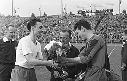 Meinke (balra) az FC Barcelona elleni BEK-elődöntőn (1961. május 3.)