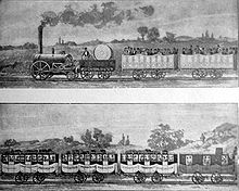 Liverpool and Manchester Railway from 1830, world's first railway. First passenger railway 1830.jpg