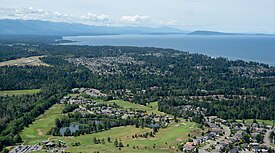 Aerial view of Qualicum Beach and the northeastern coast of Vancouver Island