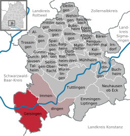 Läget för Geisingen i Landkreis Tuttlingen