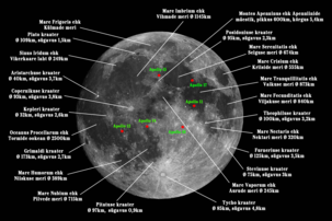 Kuu suurimate pinnavormide ja Apollo missioonide maandumispaikade kaart ja kirjeldus