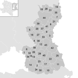 Lage der Gemeinde Bezirk Gänserndorf   im Bezirk Gänserndorf (anklickbare Karte)