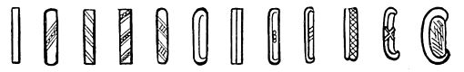 Fig. 41. Examples of bar and dot numeral 5, showing the ornamentation which the bar underwent without affecting its numerical value.