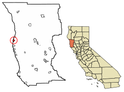 Location of Fort Bragg in Mendocino County, California.