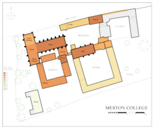 A plan of the buildings, showing the approximate ages of construction