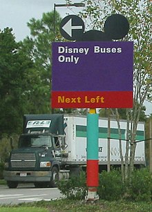 Typical sign in the Walt Disney World Resort, on Buena Vista Drive north, just past Hotel Plaza Boulevard, on August 15, 2003. This is on public property owned by the Reedy Creek Improvement District. Mickey ears on sign.jpg