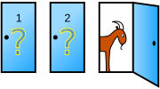 In search of a new car, the player picks door 1. The game host then opens door 3 to reveal a goat and offers to let the player pick door 2 instead of door 1.