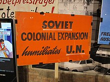 A protest sign from the second half of the 20th century criticising U.N. reaction to Soviet colonial expansion Nyet, nyet, Soviet (12).jpg