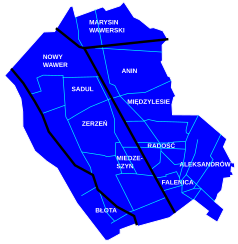 Mapa konturowa Wawra, u góry nieco na lewo znajduje się punkt z opisem „Las Matki Mojej”