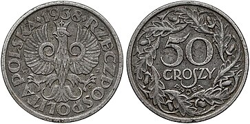 50 groszy 1938 ze starym orłem w żelazie