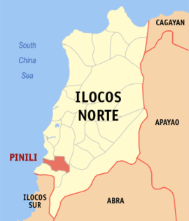 Pinili na Ilocos Norte Coordenadas : 17°57'14"N, 120°31'37"E