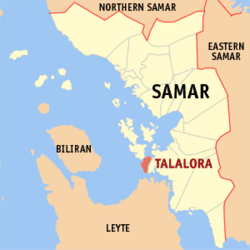 Mapa ng Samar na nagpapakita sa lokasyon ng Talalora.
