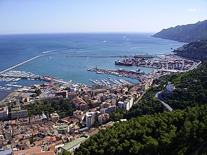 The ports of Salerno; views from castle of Are...