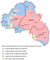 Mappa etnica dei Distretti di Harghita, Covasna e Mureș in base ai dati del 2011.