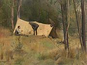 Roberts' 1886 painting The Artists' Camp shows Abrahams and McCubbin