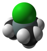 Space-filling model of the trimethylsilyl chloride molecule