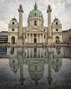 Karlskirche and reflection, Vienna. Photograph: Rafa Esteve