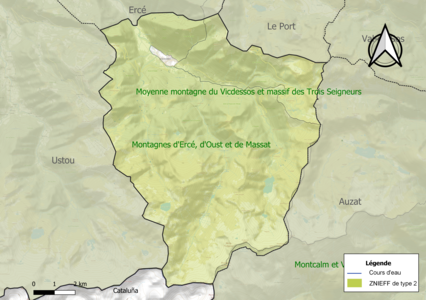 Carte des ZNIEFF de type 2 sur la commune.