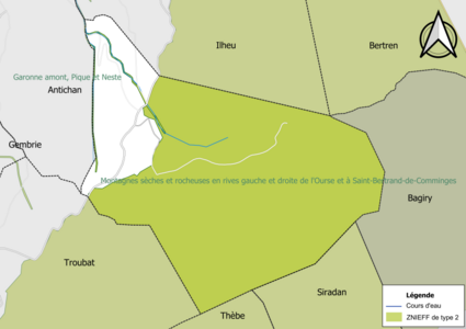 Carte des ZNIEFF de type 2 sur la commune.