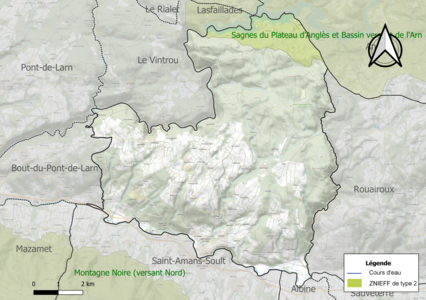 Carte de la ZNIEFF de type 2 sur la commune.