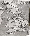 Image 31"Map of Air Routes and Landing Places in Great Britain, as temporarily arranged by the Air Ministry for civilian flying", published in 1919, showing Hounslow, near London, as the hub (from History of aviation)