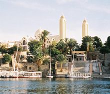 Archangel Michael's Coptic Orthodox Cathedral in Aswan. A noticeable large proportion of Egyptians in Upper Egypt are of Coptic Orthodox heritage. Assouan cathedrale copte.jpg