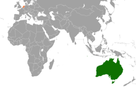 Kaart met daarop Australië en Koninkrijk der Nederlanden