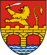 Coat of arms of Banat (the bridge) and Oltenia (the lion rampant) from 1992.