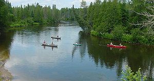 Canoes along the Au Sable River (Michigan), USA