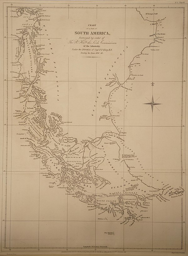 Survey of the Southern Tip of South America by Phillip Parker King in 1831