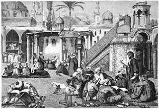 আল-আজহার মাদ্রাসা মসজিদের আঙ্গিনা (শান)। ১৮৬৯ সালে ডাই গার্টেনলোব জার্নালে প্রকাশিত চিত্র