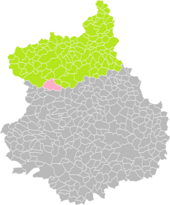 Position de Digny (en rose) dans l'arrondissement de Dreux (en vert) au sein du département d'Eure-et-Loir (grisé).