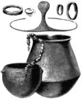 Tumba 398 de El Argar, en su segunda etapa, con ajuar femenino propio de la clase dominante, donde destaca la diadema (Siret y Siret 1890: lám. 43).