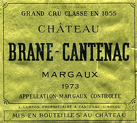 Château Brane-Cantenac (AOC margaux, 2ecru classé) : étiquette de style plus austère.