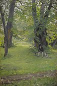 Parkland con un hombre sentado y un perro (1890)