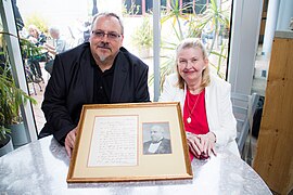 Tim Binga and Susan Jacoby with a rare artefact from CFI's library